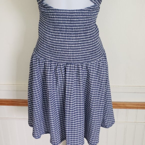 Princess Polly Womens Dress 12 Blue Plaid Seersucker Cut Out Cross Back NEW - Picture 7 of 12